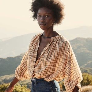 Doen Jane Blouse Orange Meringue Plaid